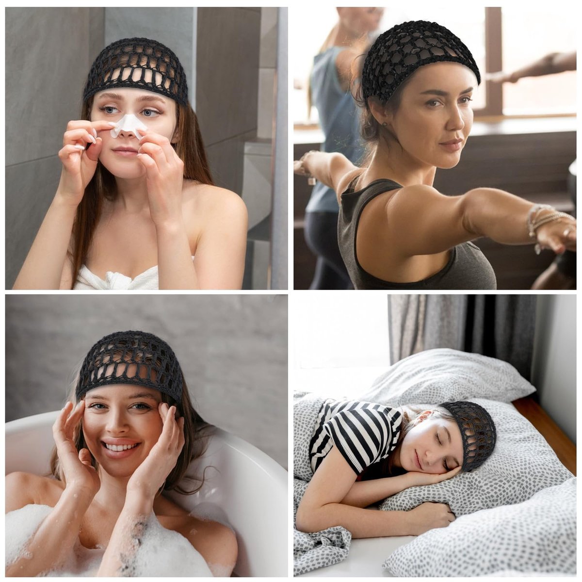 ZEYIYER 2PCS Hair Nets for Sleeping – Silk Press Wrap for Hair, Crochet Hair Net for Women, Black - görsel 7