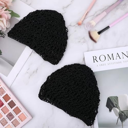 ZEYIYER 2PCS Hair Nets for Sleeping – Silk Press Wrap for Hair, Crochet Hair Net for Women, Black