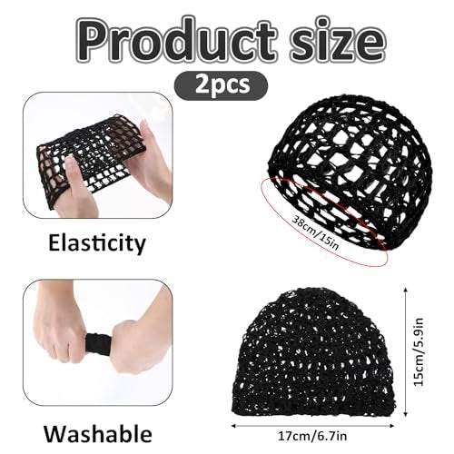 ZEYIYER 2PCS Hair Nets for Sleeping – Silk Press Wrap for Hair, Crochet Hair Net for Women, Black - görsel 4