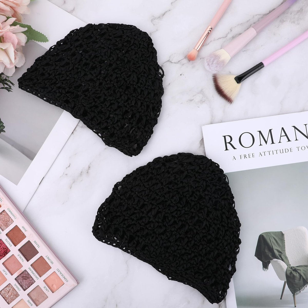 ZEYIYER 2PCS Hair Nets for Sleeping – Silk Press Wrap for Hair, Crochet Hair Net for Women, Black - görsel 13