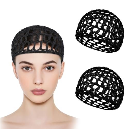 ZEYIYER 2PCS Hair Nets for Sleeping – Silk Press Wrap for Hair, Crochet Hair Net for Women, Black - görsel 2