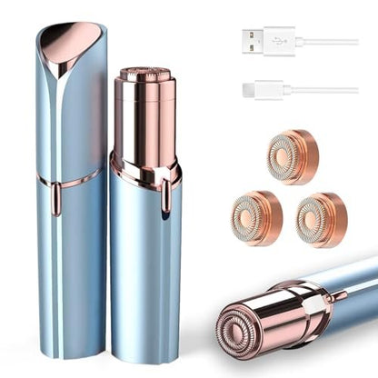 Tuokiy Painless Facial Hair Removal for Women – USB Rechargeable Face Shaver with 3 Heads, Blue Avelisse