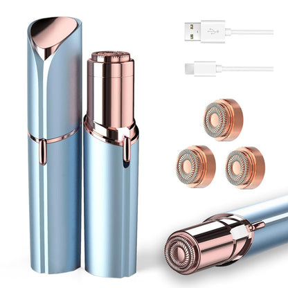 Tuokiy Painless Facial Hair Removal for Women – USB Rechargeable Face Shaver with 3 Heads, Blue Avelisse