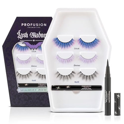Profusion Cosmetics Lash Madness False Eyelashes with Adhesive Liner Pen - 3 Bold Lash Styles, Faux Mink, Lightweight & Comfortable All-Day Wear