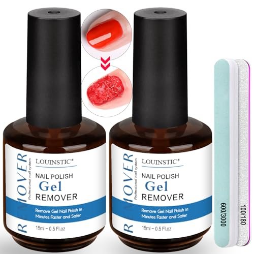 LOUINSTIC Gel Nail Polish Remover Kit – 2pcs Fast Gel Remover with Nail Files, No Soak, No Wrap, No Irritation Avelisse