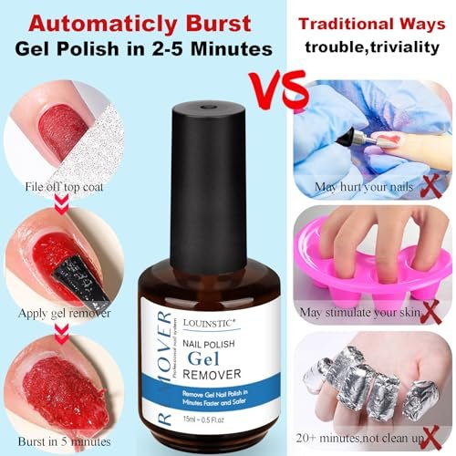 LOUINSTIC Gel Nail Polish Remover Kit – 2pcs Fast Gel Remover with Nail Files, No Soak, No Wrap, No Irritation Avelisse