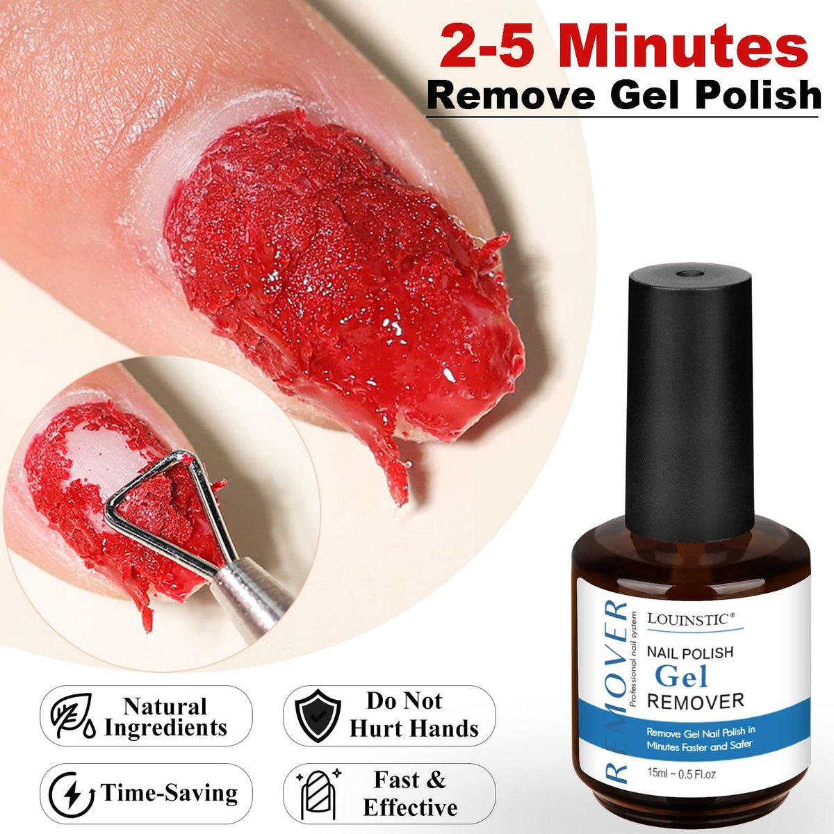 LOUINSTIC Gel Nail Polish Remover Kit – 2pcs Fast Gel Remover with Nail Files, No Soak, No Wrap, No Irritation Avelisse