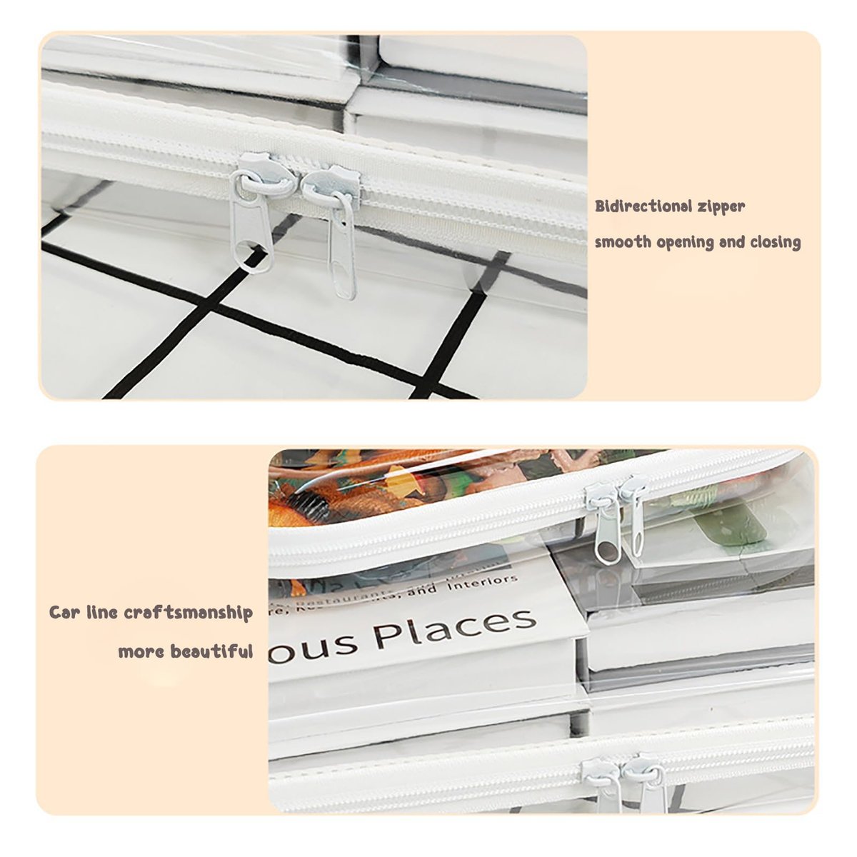 NovaHF 2PC Small Clear Hard Shell Plastic Zipper Case - Double Zippers, Perfect for Snacks, Makeup Tools, and Toiletries Avelisse