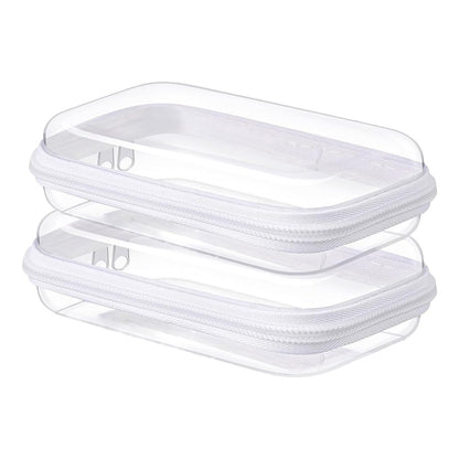 NovaHF 2PC Small Clear Hard Shell Plastic Zipper Case - Double Zippers, Perfect for Snacks, Makeup Tools, and Toiletries Avelisse