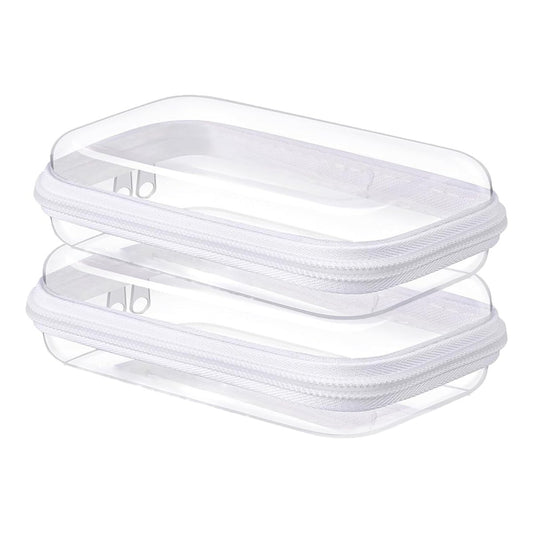 NovaHF 2PC Small Clear Hard Shell Plastic Zipper Case - Double Zippers, Perfect for Snacks, Makeup Tools, and Toiletries Avelisse