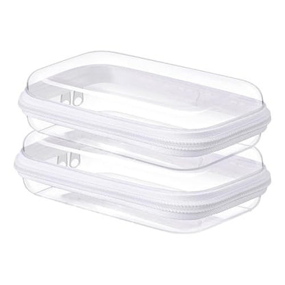 NovaHF 2PC Small Clear Hard Shell Plastic Zipper Case - Double Zippers, Perfect for Snacks, Makeup Tools, and Toiletries Avelisse