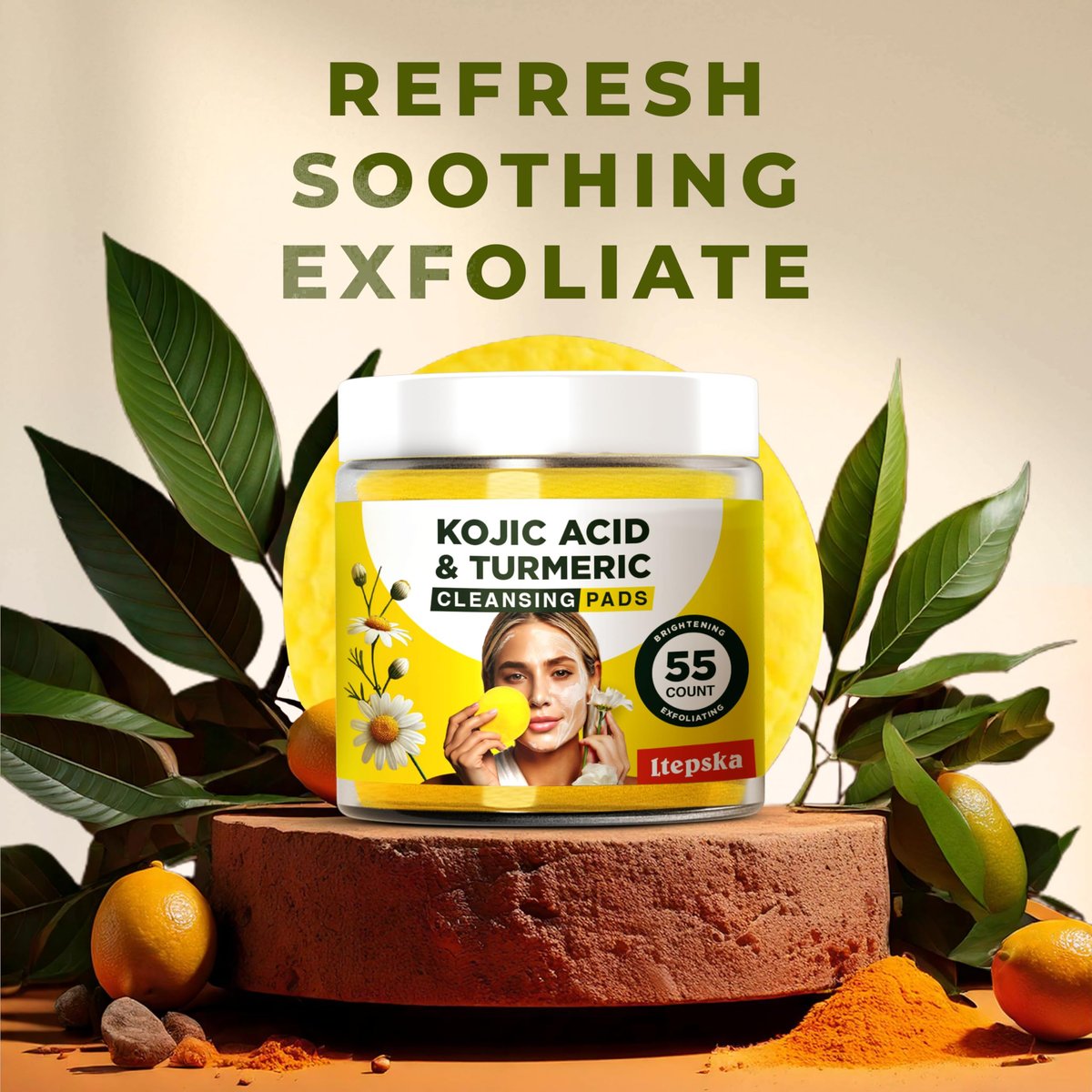 LTEPSKA Turmeric Kojic Acid Cleansing Pads - 55 Pcs Dark Spot Remover & Skin Brightening Towelettes with Vitamin C - görsel 15