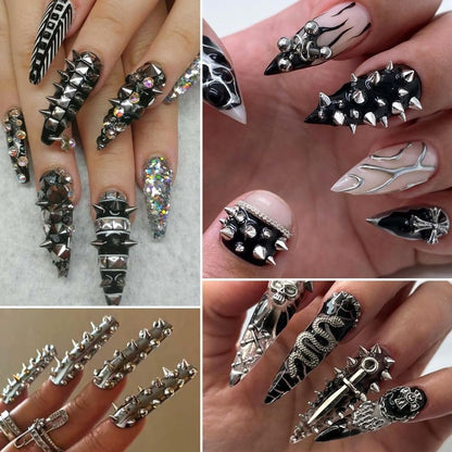 3D Mini Metal Punk Nail Art Studs Mixed Sizes Gold Black Cone Spikes Alloy Rivets Jewelry Steel Balls Jewels for Women Goth Manicure Charms Accessories DIY Crafts Decorations