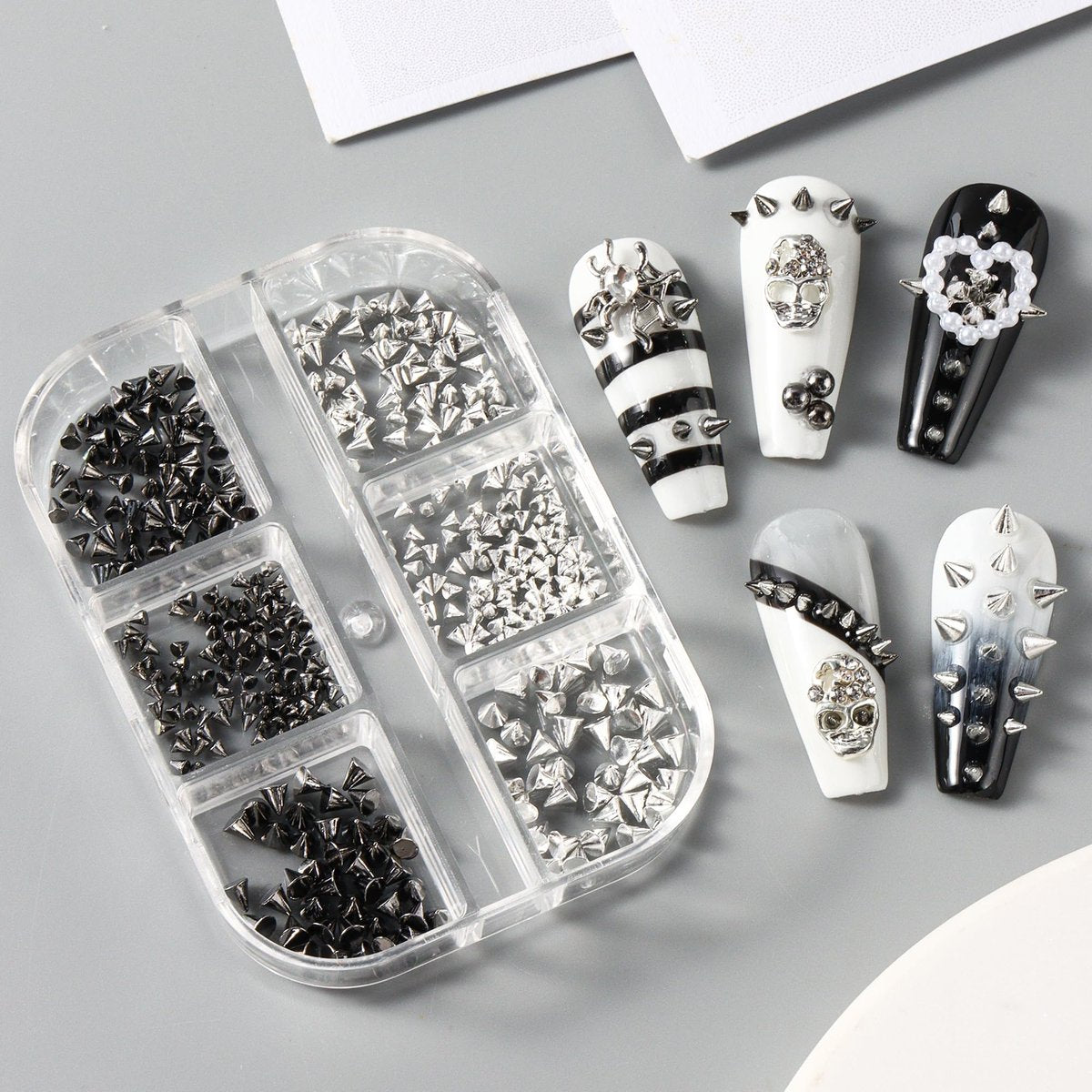 3D Mini Metal Punk Nail Art Studs Mixed Sizes Gold Black Cone Spikes Alloy Rivets Jewelry Steel Balls Jewels for Women Goth Manicure Charms Accessories DIY Crafts Decorations - görsel 9