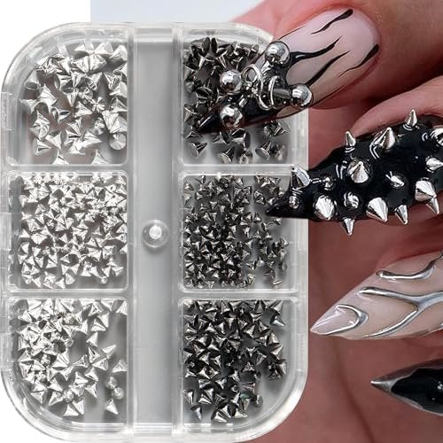 3D Mini Metal Punk Nail Art Studs Mixed Sizes Gold Black Cone Spikes Alloy Rivets Jewelry Steel Balls Jewels for Women Goth Manicure Charms Accessories DIY Crafts Decorations - görsel 4