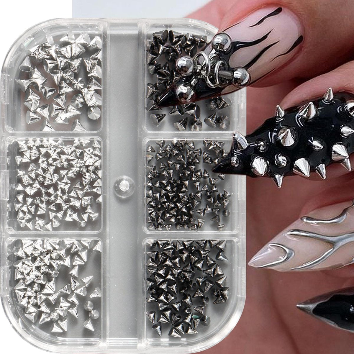 3D Mini Metal Punk Nail Art Studs Mixed Sizes Gold Black Cone Spikes Alloy Rivets Jewelry Steel Balls Jewels for Women Goth Manicure Charms Accessories DIY Crafts Decorations - görsel 3