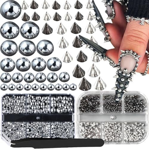 3D Mini Metal Punk Nail Art Studs Mixed Sizes Gold Black Cone Spikes Alloy Rivets Jewelry Steel Balls Jewels for Women Goth Manicure Charms Accessories DIY Crafts Decorations - görsel 2