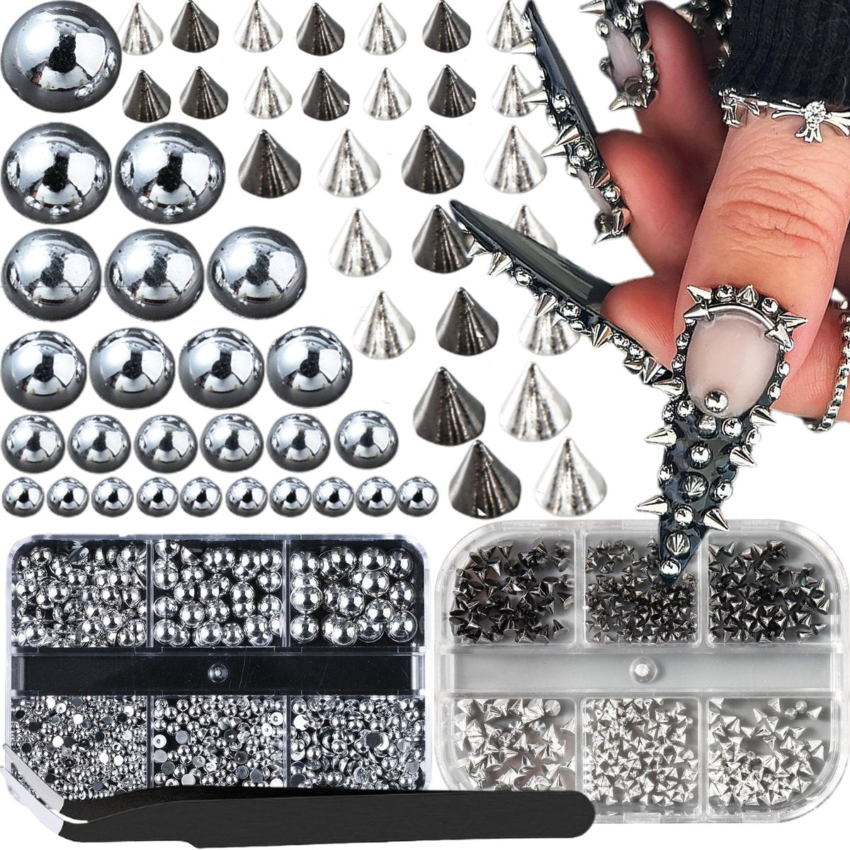 3D Mini Metal Punk Nail Art Studs Mixed Sizes Gold Black Cone Spikes Alloy Rivets Jewelry Steel Balls Jewels for Women Goth Manicure Charms Accessories DIY Crafts Decorations - görsel 1