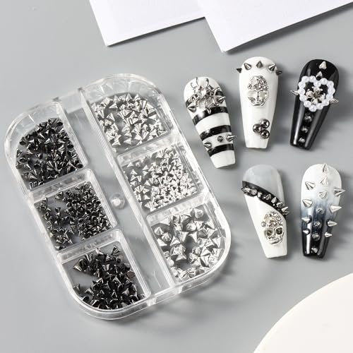 3D Mini Metal Punk Nail Art Studs Mixed Sizes Gold Black Cone Spikes Alloy Rivets Jewelry Steel Balls Jewels for Women Goth Manicure Charms Accessories DIY Crafts Decorations - görsel 10