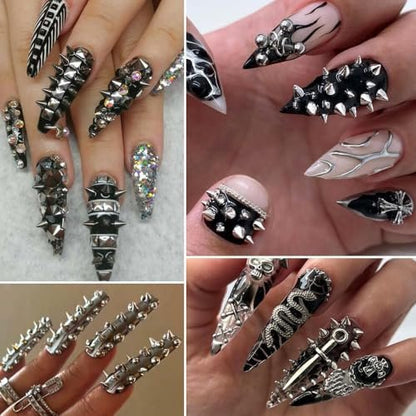 3D Mini Metal Punk Nail Art Studs Mixed Sizes Gold Black Cone Spikes Alloy Rivets Jewelry Steel Balls Jewels for Women Goth Manicure Charms Accessories DIY Crafts Decorations