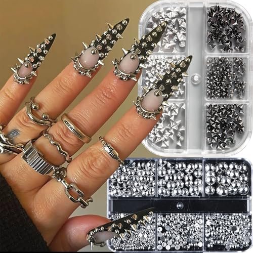 3D Mini Metal Punk Nail Art Studs Mixed Sizes Gold Black Cone Spikes Alloy Rivets Jewelry Steel Balls Jewels for Women Goth Manicure Charms Accessories DIY Crafts Decorations - görsel 6