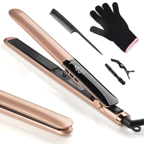 UNOBEY Hair Straightener with Ceramic Floating Plates – Dual Voltage Digital Display 150°C–230°C Flat Iron & Curler 2 in 1 for All Hair Types (Gold) Avelisse