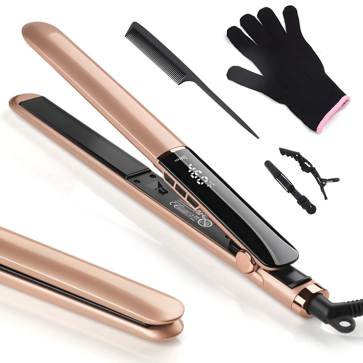 UNOBEY Hair Straightener with Ceramic Floating Plates – Dual Voltage Digital Display 150°C–230°C Flat Iron & Curler 2 in 1 for All Hair Types (Gold) Avelisse