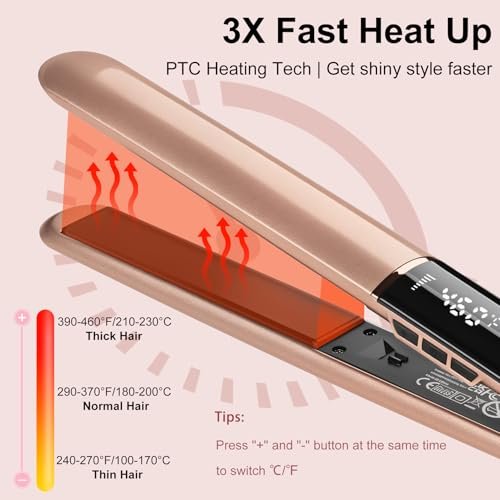 UNOBEY Hair Straightener with Ceramic Floating Plates – Dual Voltage Digital Display 150°C–230°C Flat Iron & Curler 2 in 1 for All Hair Types (Gold) Avelisse