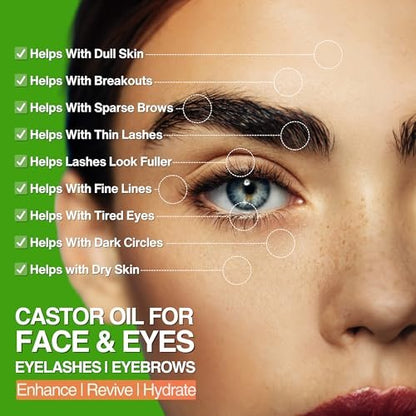 SELFWISE Organic Castor Oil Face Moisturizer for Eyes, Eyelashes, Eyebrows & Wrinkles with Jojoba, Rosehip, Grapeseed, Squalane, Palmarosa, Bergamot & Vitamin E - Gentle Skin, Men & Women, 1 oz