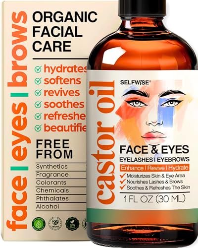 SELFWISE Organic Castor Oil Face Moisturizer for Eyes, Eyelashes, Eyebrows & Wrinkles with Jojoba, Rosehip, Grapeseed, Squalane, Palmarosa, Bergamot & Vitamin E - Gentle Skin, Men & Women, 1 oz - görsel 2