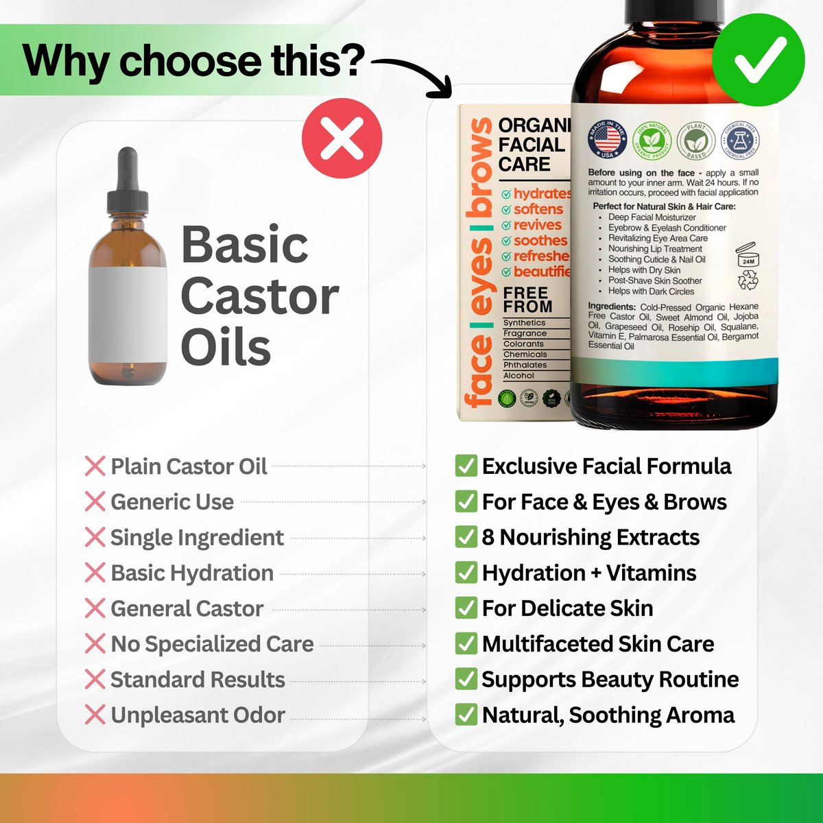 SELFWISE Organic Castor Oil Face Moisturizer for Eyes, Eyelashes, Eyebrows & Wrinkles with Jojoba, Rosehip, Grapeseed, Squalane, Palmarosa, Bergamot & Vitamin E - Gentle Skin, Men & Women, 1 oz - görsel 11