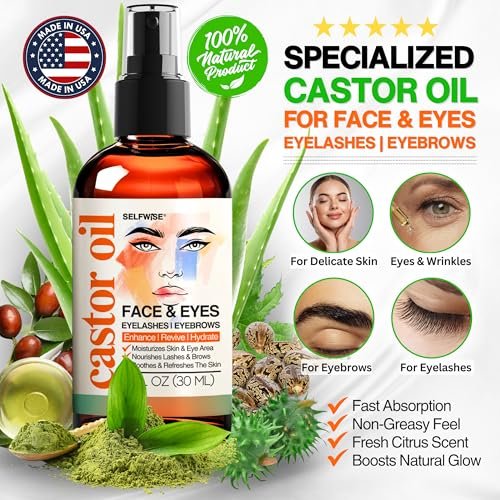 SELFWISE Organic Castor Oil Face Moisturizer for Eyes, Eyelashes, Eyebrows & Wrinkles with Jojoba, Rosehip, Grapeseed, Squalane, Palmarosa, Bergamot & Vitamin E - Gentle Skin, Men & Women, 1 oz - görsel 4