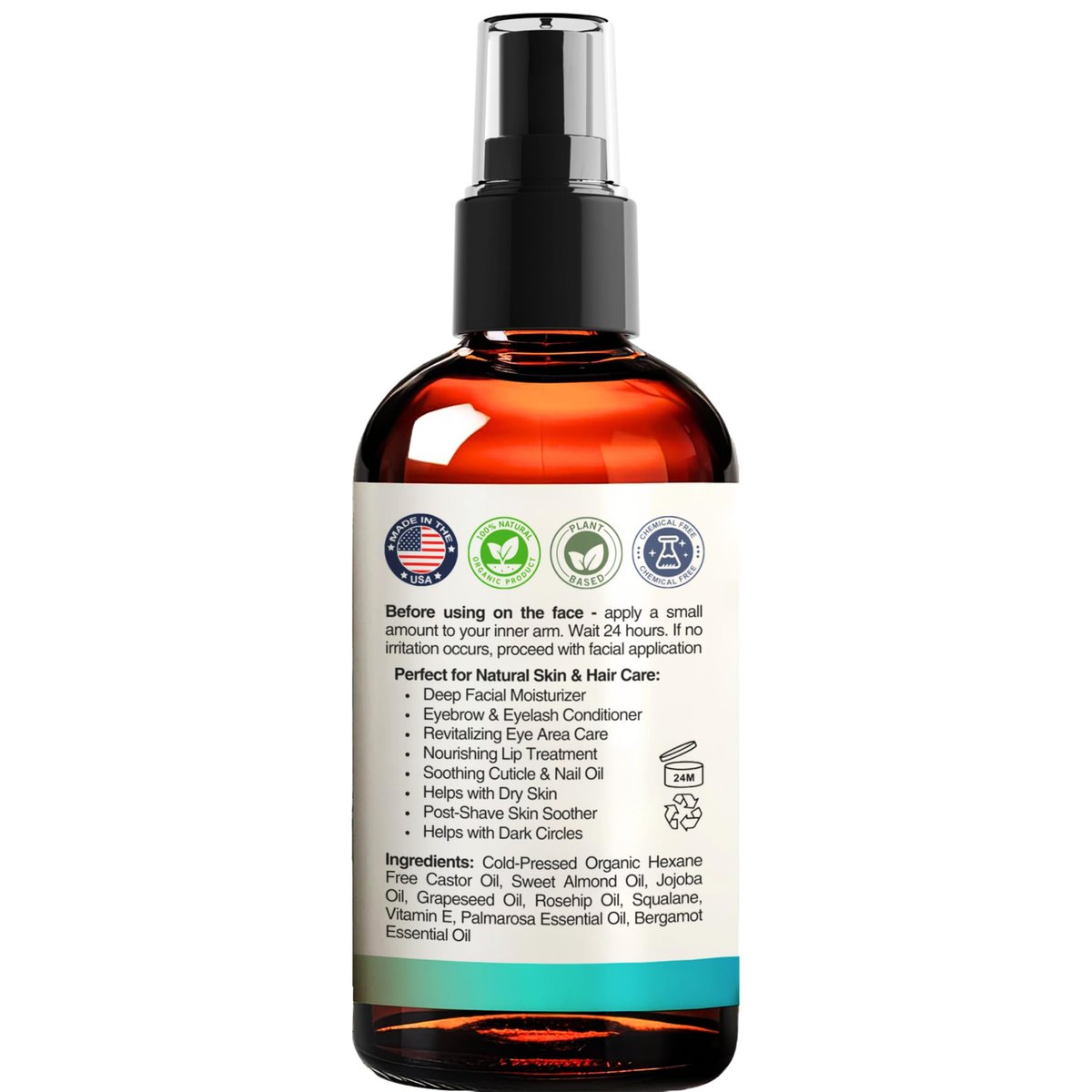 SELFWISE Organic Castor Oil Face Moisturizer for Eyes, Eyelashes, Eyebrows & Wrinkles with Jojoba, Rosehip, Grapeseed, Squalane, Palmarosa, Bergamot & Vitamin E - Gentle Skin, Men & Women, 1 oz - görsel 15