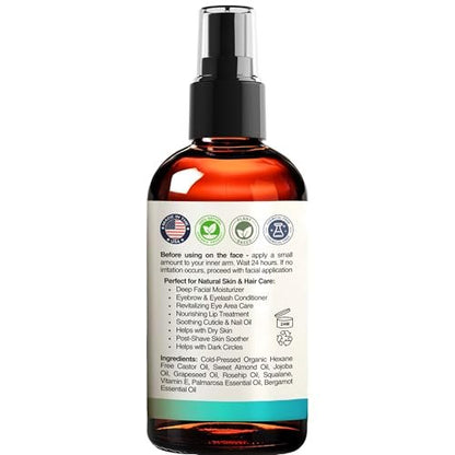 SELFWISE Organic Castor Oil Face Moisturizer for Eyes, Eyelashes, Eyebrows & Wrinkles with Jojoba, Rosehip, Grapeseed, Squalane, Palmarosa, Bergamot & Vitamin E - Gentle Skin, Men & Women, 1 oz