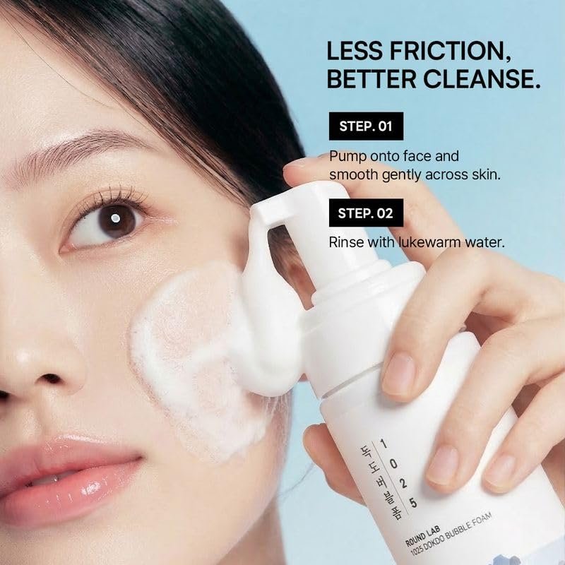 ROUND LAB 1025 Dokdo Bubble Foam Cleanser - Gentle Low pH 5.5 Foaming Face Wash for Sensitive Skin, Hydrating Korean Skincare with Panthenol & Deep Sea Water, Hypoallergenic & Fragrance-Free (5.07 Fl Oz) Avelisse