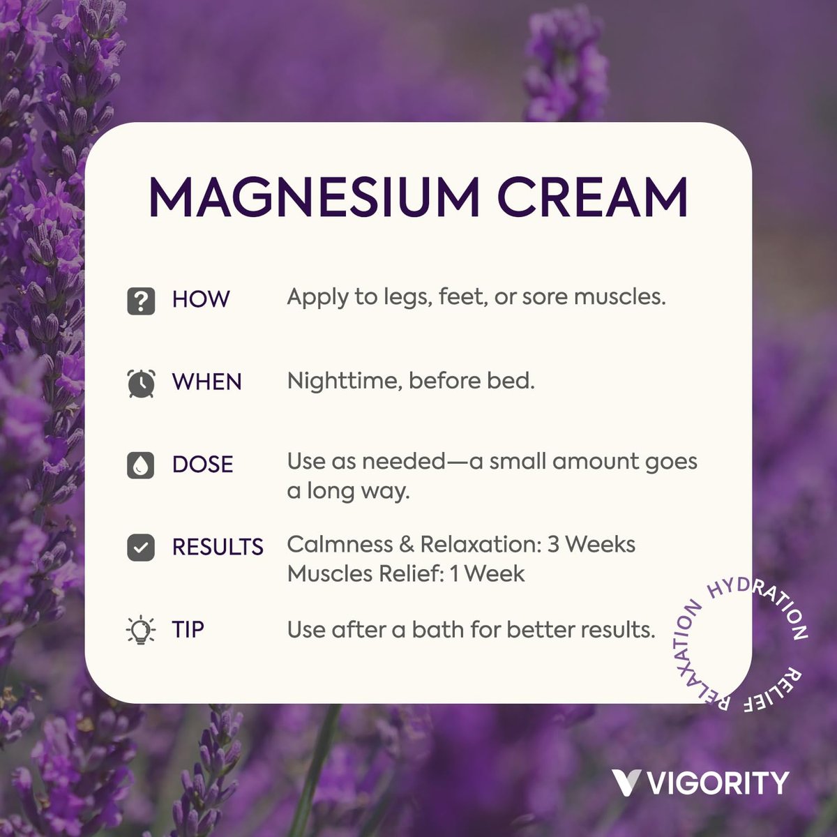 Vigority Magnesium Cream - Soothing Relief with Lavender, Vitamin E and Shea Butter, 4.23 oz Avelisse