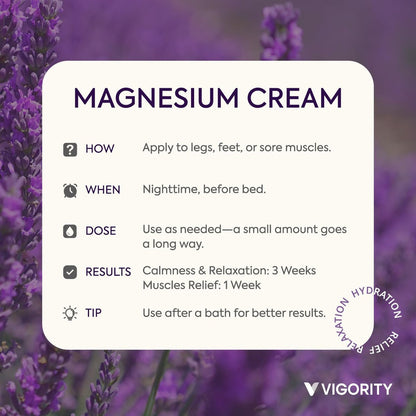 Vigority Magnesium Cream - Soothing Relief with Lavender, Vitamin E and Shea Butter, 4.23 oz Avelisse
