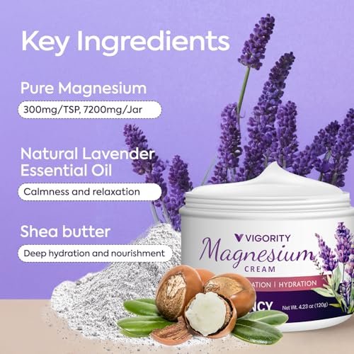 Vigority Magnesium Cream - Soothing Relief with Lavender, Vitamin E and Shea Butter, 4.23 oz Avelisse