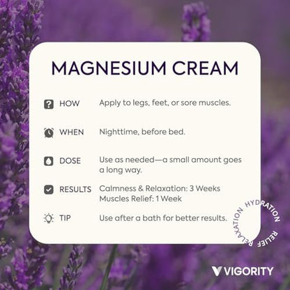Vigority Magnesium Cream - Soothing Relief with Lavender, Vitamin E and Shea Butter, 4.23 oz Avelisse