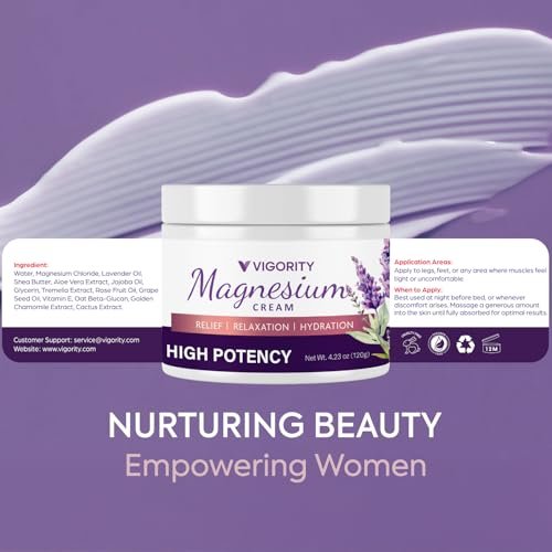 Vigority Magnesium Cream - Soothing Relief with Lavender, Vitamin E and Shea Butter, 4.23 oz Avelisse