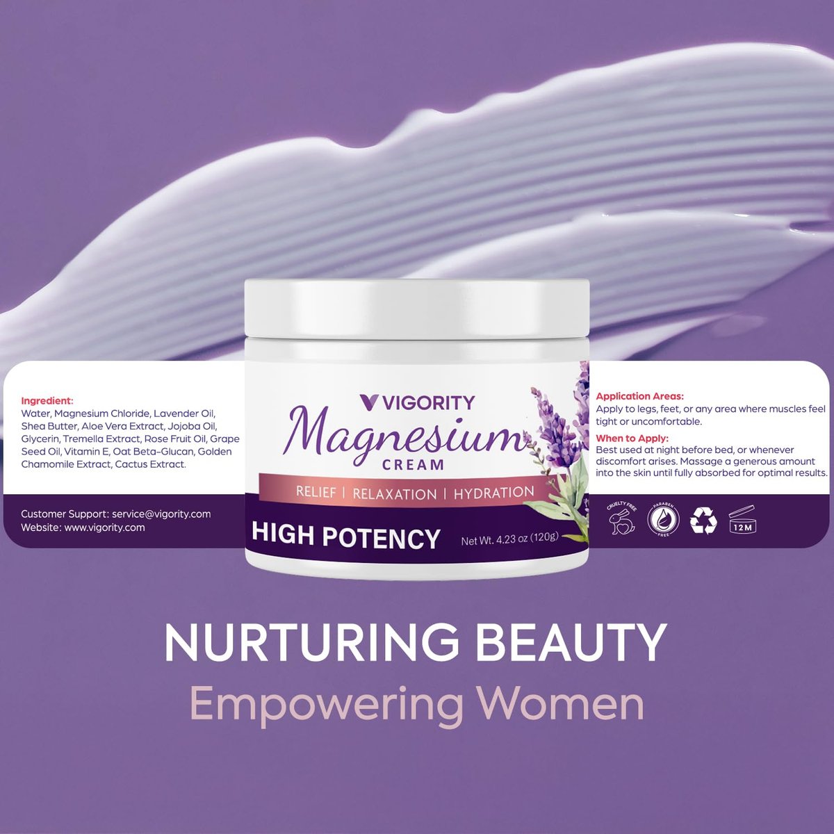 Vigority Magnesium Cream - Soothing Relief with Lavender, Vitamin E and Shea Butter, 4.23 oz Avelisse