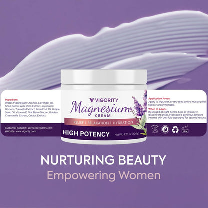 Vigority Magnesium Cream - Soothing Relief with Lavender, Vitamin E and Shea Butter, 4.23 oz Avelisse