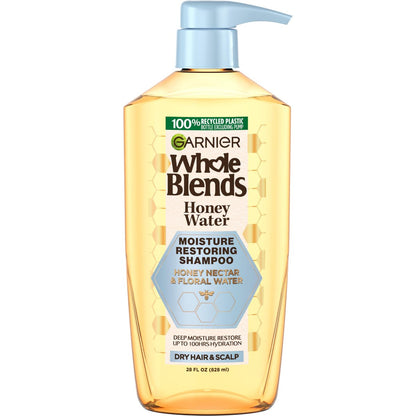 Garnier Whole Blends Honey Water Moisture Restoring Shampoo for Dry Hair & Dry Scalp, 28 Fl Oz
