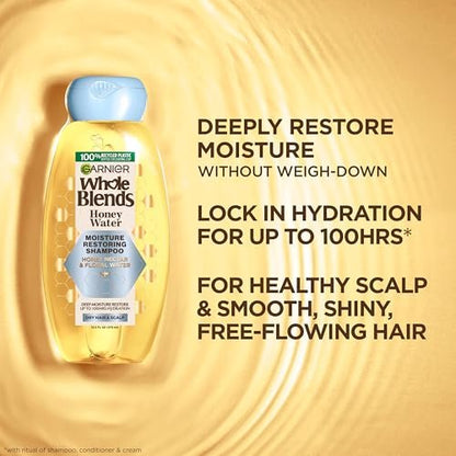 Garnier Whole Blends Honey Water Moisture Restoring Shampoo for Dry Hair & Dry Scalp, 28 Fl Oz