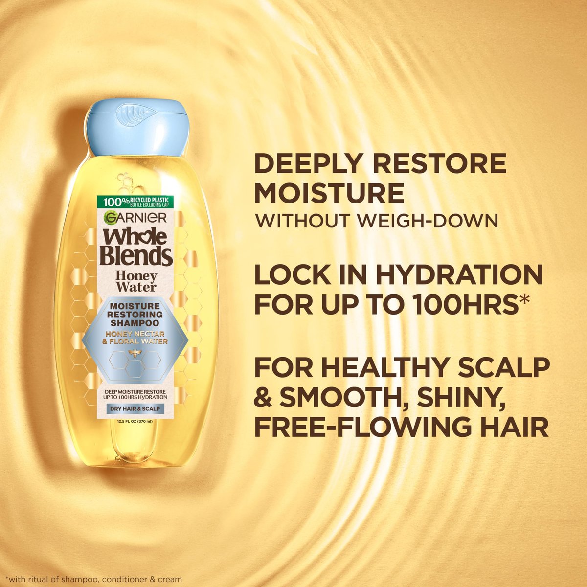 Garnier Whole Blends Honey Water Moisture Restoring Shampoo for Dry Hair & Dry Scalp, 28 Fl Oz - görsel 3