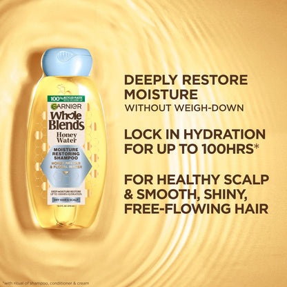 Garnier Whole Blends Honey Water Moisture Restoring Shampoo for Dry Hair & Dry Scalp, 28 Fl Oz