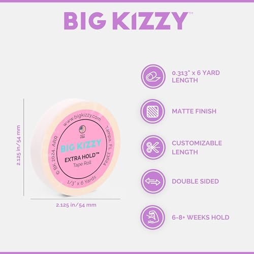 Big Kizzy Extra Hold Double Sided Hair Extension Tape Roll - 0.313" x 6 Yards - Strong Hold, 7+ Weeks Wear, Medical Grade Adhesive, Made in USA Avelisse