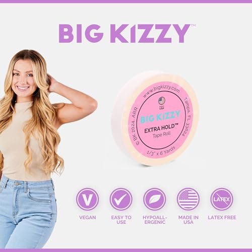 Big Kizzy Extra Hold Double Sided Hair Extension Tape Roll - 0.313" x 6 Yards - Strong Hold, 7+ Weeks Wear, Medical Grade Adhesive, Made in USA Avelisse