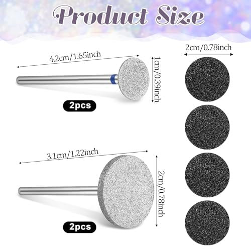 Dimeho Sanding Disc Nail Drill Bits - 4 Metal Bits + 4 Replaceable Sandpapers for Electric Foot Files Avelisse