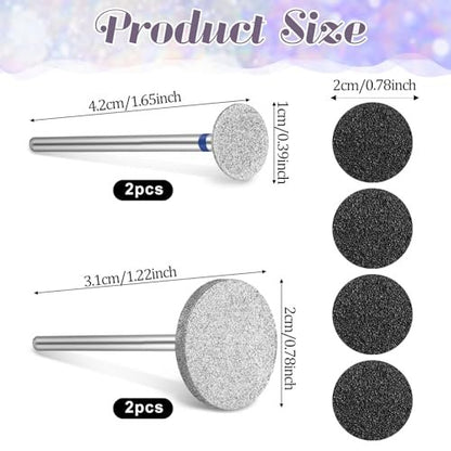Dimeho Sanding Disc Nail Drill Bits - 4 Metal Bits + 4 Replaceable Sandpapers for Electric Foot Files Avelisse